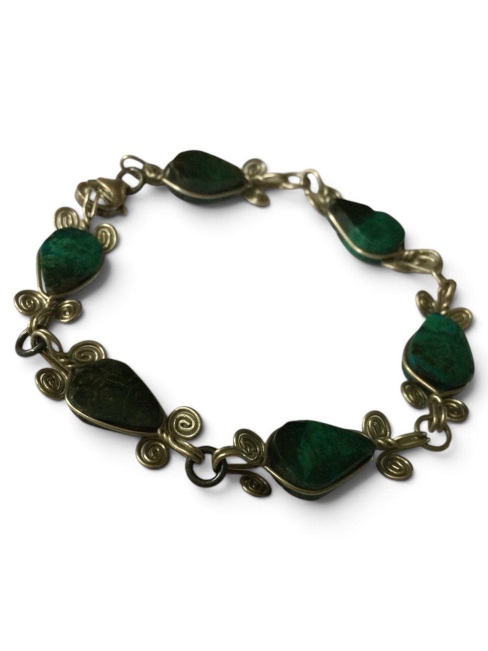 Vintage Handmade Silver-Tone Chrysocolla Teardrop Bracelet 6.75" - Picture 8 of 12